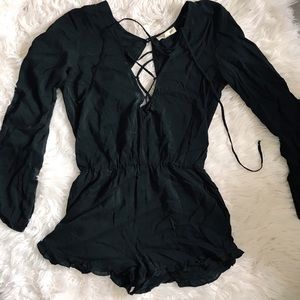 Black lace up Romper